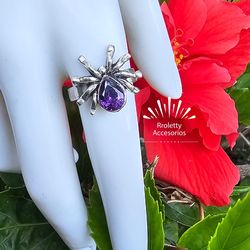 Sterling Silver 925 Ring Spider design with Amethyst stone