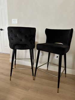 Contemporary Velvet Upholstered Counter Height Stool Set of 2