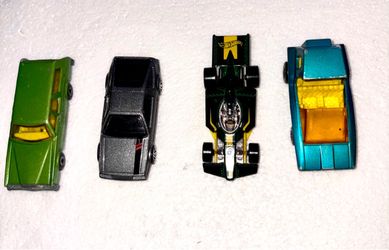 4 Diecast Toy Cars, 2 Matchbox,1Hot Wheels, 1 Mattel