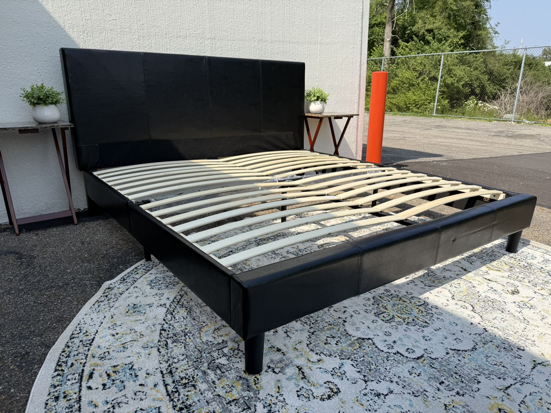 New KING Size Platform Bed Frame Espresso Faux Leather