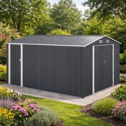 9x11 ft. Outdoor Utility Tool Shed, Metal Storage Shed with 3 Lockable Doors (102.6 sq. ft.)