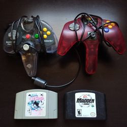 2 Ninendo 64 N64 Controllers Interjet Sharkpad Pro Madcatz