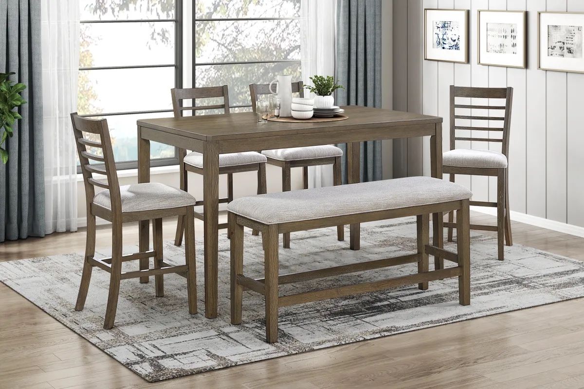 Furniture Online Sale! 6 PCS Myers Collection Counter Height table set-Light Brown Now 698.00 Free Delivery