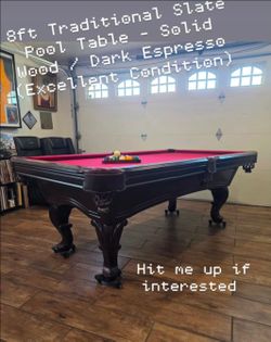 8ft Traditional Slate Pool Table – Solid Wood / Dark Espresso (Excellent Condition)