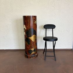 One Round Lacquer Cylinder Wood Pedestal