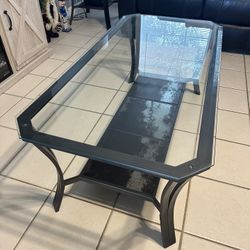 Metal And Glass Coffee Table Set With Two Lamps 