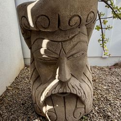 Hand-Carved Cantera Stone Zeus Planter – 26” Tall Garden Statue