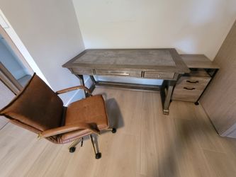 Desk, chair and file cabinet
