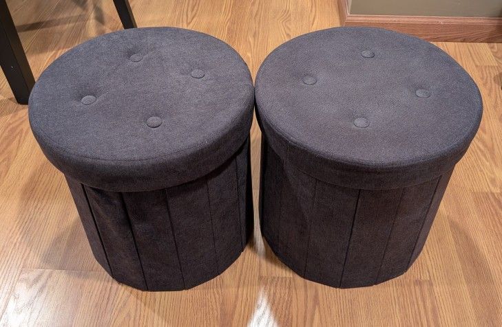 2 Brown Suede Ottomans