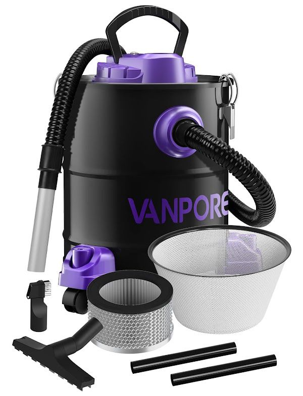 VANPORE 5.2 Gallon Ash Vacuum Cleaner with 1200W Powerful Suction, Ash Vac Collector with Wheeled Base for Fireplaces, Pellet Stoves, Wood Stove, Log 