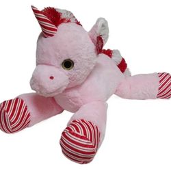 Giant 27” Holiday Time Plush Floppy Pink & Candy Cane Red Unicorn - NWOT