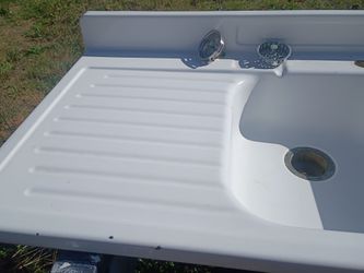 Vintage Cast Iron Kitchen Sink with Drainboard