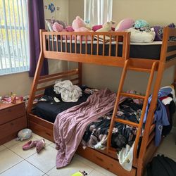 Bunk Bed With Mattresses And Night Stand 