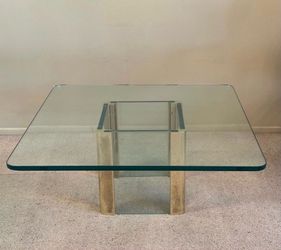 Vintage Leon Rosen Pace Collection Brass Glass Square Coffee Cocktail Table Mid Century Modern MCM