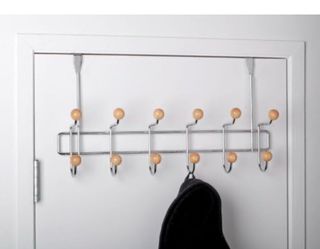 Over-the-Door Chrome Coat Rack – 12 Hooks with Wooden Ball Tips