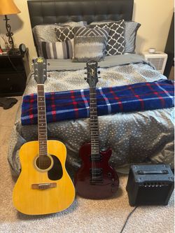Electric & Acoustic Guitar Starter Pack – Amp Included with a strap