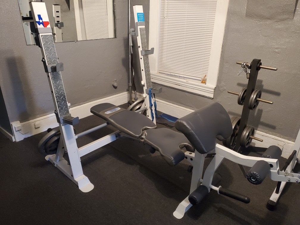 Multi-function Bench Press Set + Weight Plates + Dumbbells + Two Weight Stands