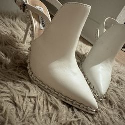 Steve Madden White Rhinestone Ankle Strap Pointed Toe Stiletto Pump Heels