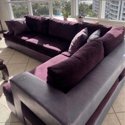 Modern Purple Velvet Sectional Sofa 