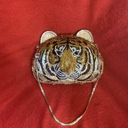 NWT GOLD TIGER Crystal After 5 Clutch With Wristlet 