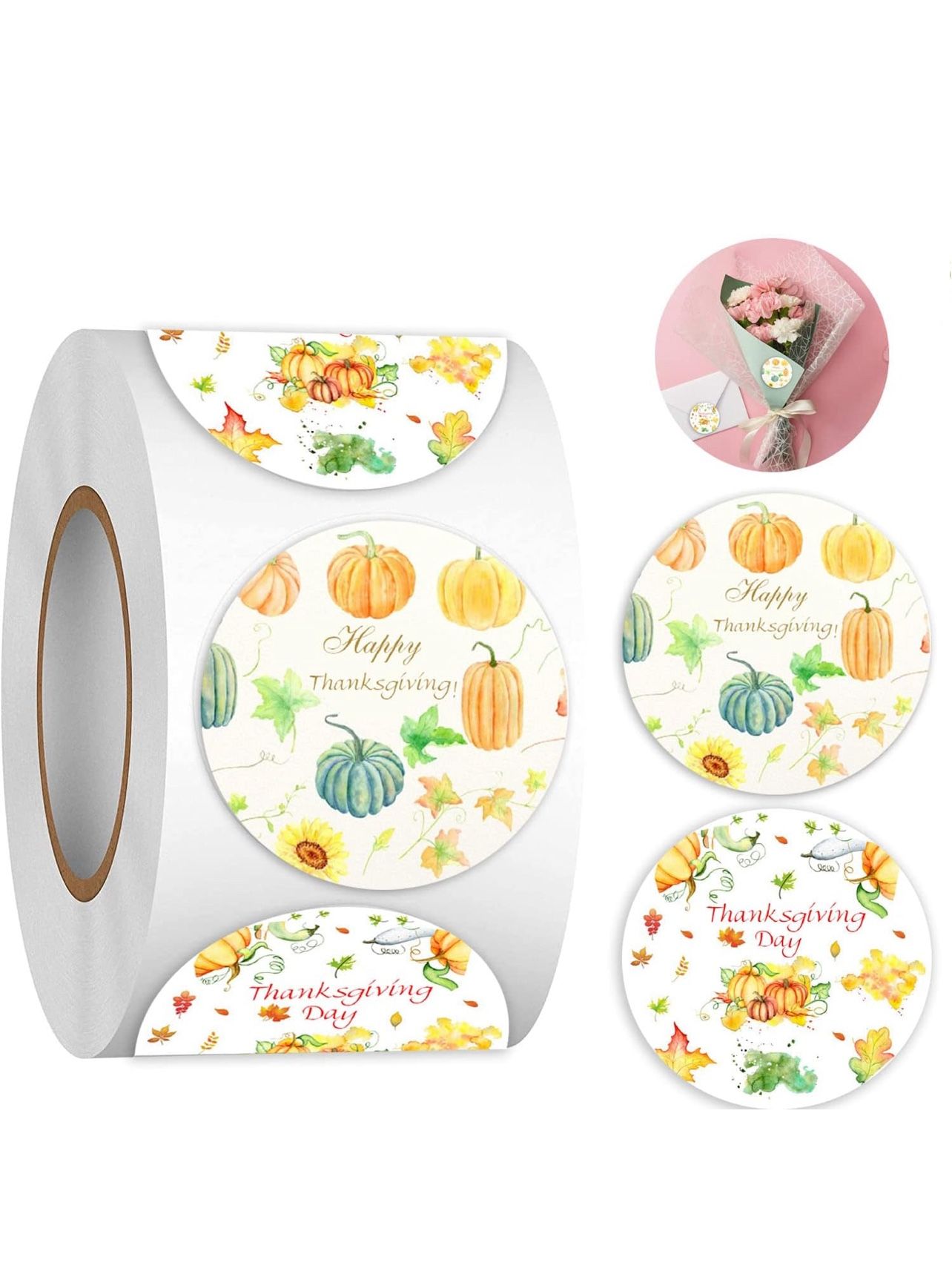 1.5 inch Happy Thanksgiving Day Stickers Watercolor Pumpkins Thanksgiving 500pc