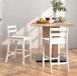 24-Inch Wooden Counter Height Bar Stools Set of 2 with Low Backrest
Farmhouse High Top Chairs with Solid Rubber Wood Legs, Footrest for Dining Room, K