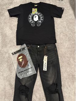 Bape tee purple jeans outfit 150
