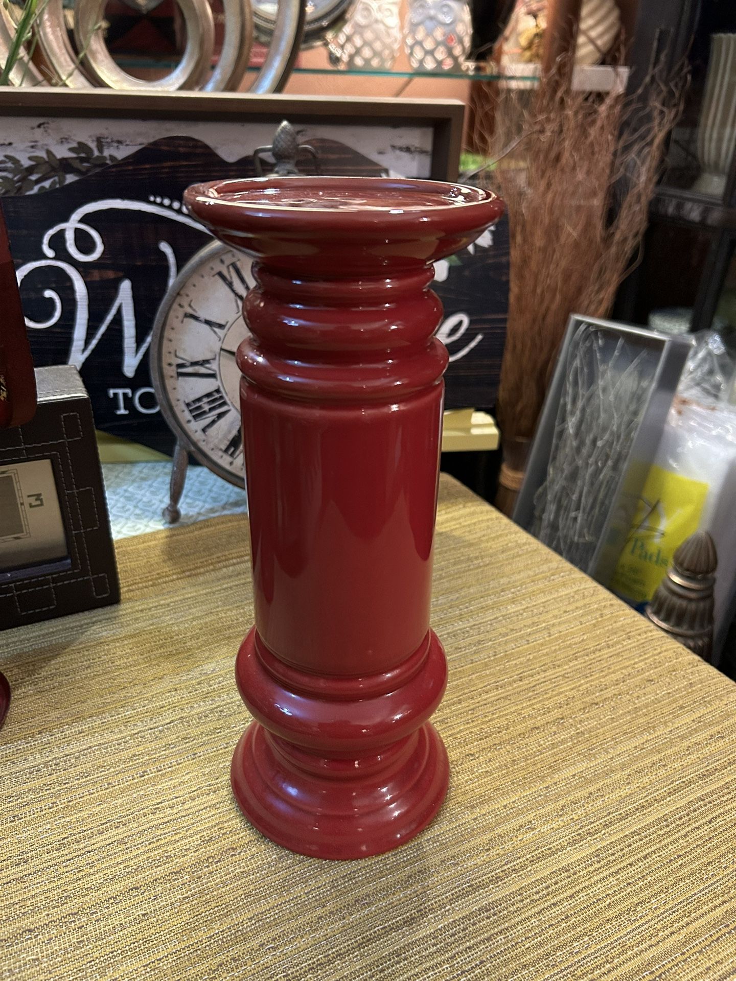 Large Red Farmhouse Chunky Candle Holder 