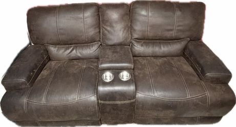 Brown Reclining Loveseat with Center Console