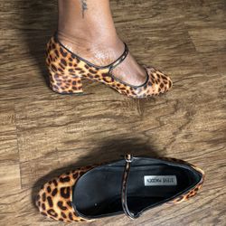 Size 9.5 Leopard Print Fur Chunky Heel Mary Jane