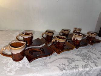 Ceramic Espresso Cup and Saucer Set of 8