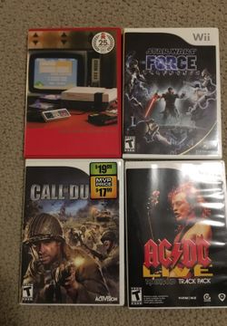 Wii Star Wars Force Unleashed, Call of Duty and AC DC Live, plus Super Mario History CD