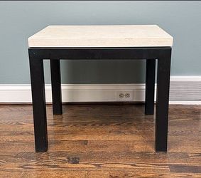 Travertine table, console Table - Black Parsons Base - Solid stone Top