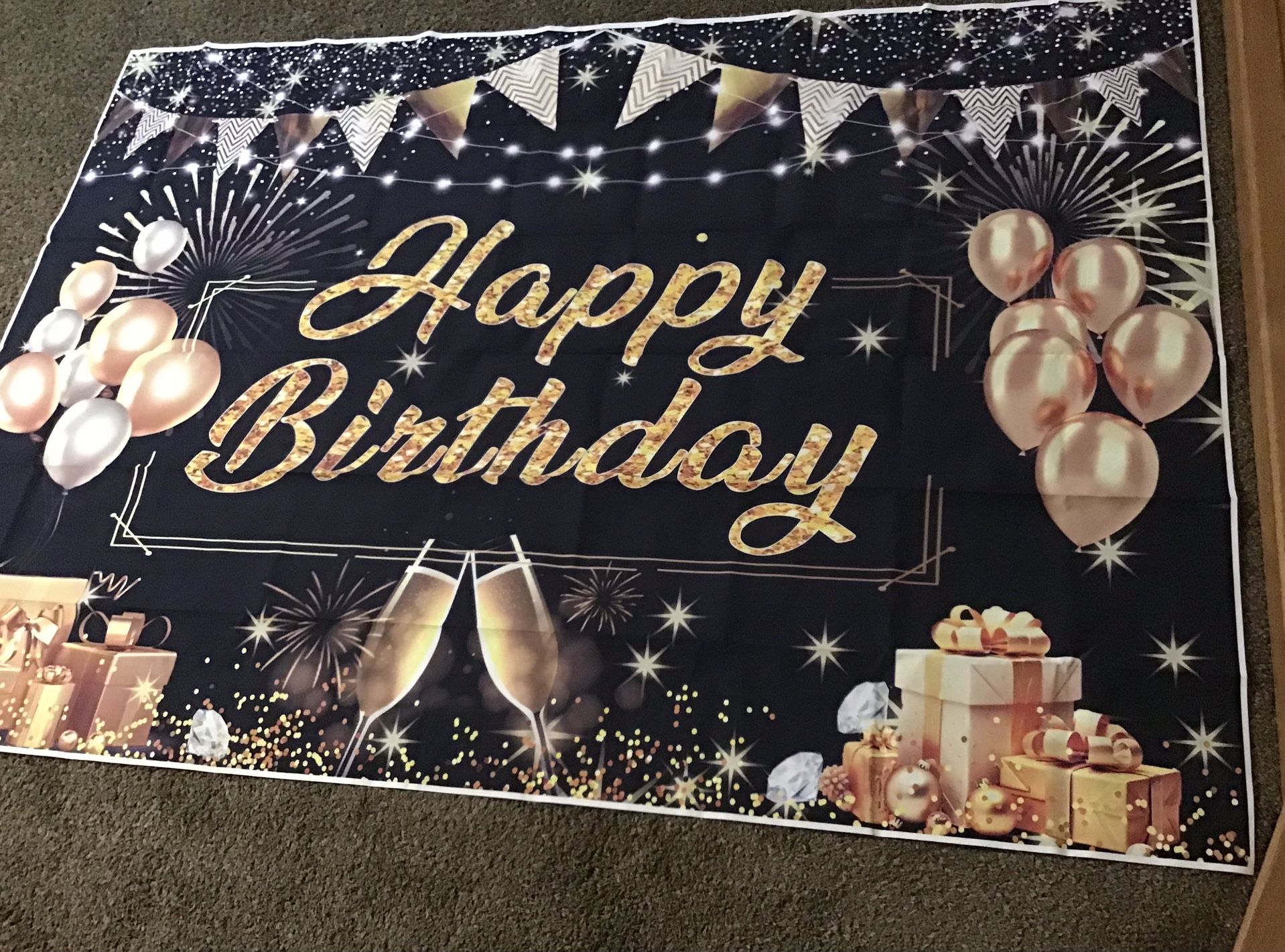 7ft X 5ft Gold And Black Birthday Banner/photo Shoot Background 
