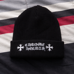 Chrome Hearts Black Beanie Hat White Logo Crosses Knit Cap