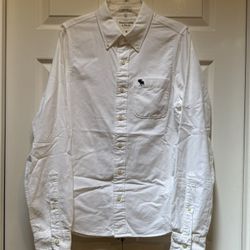 Men’s White 100% Cotton Abercrombie & Fitch button up Muscle Shirt Size Medium