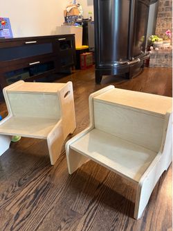 Wooden Toddler Step Stool for Kids, Bathroom Potty Stool & Kitchen Stool - Beige