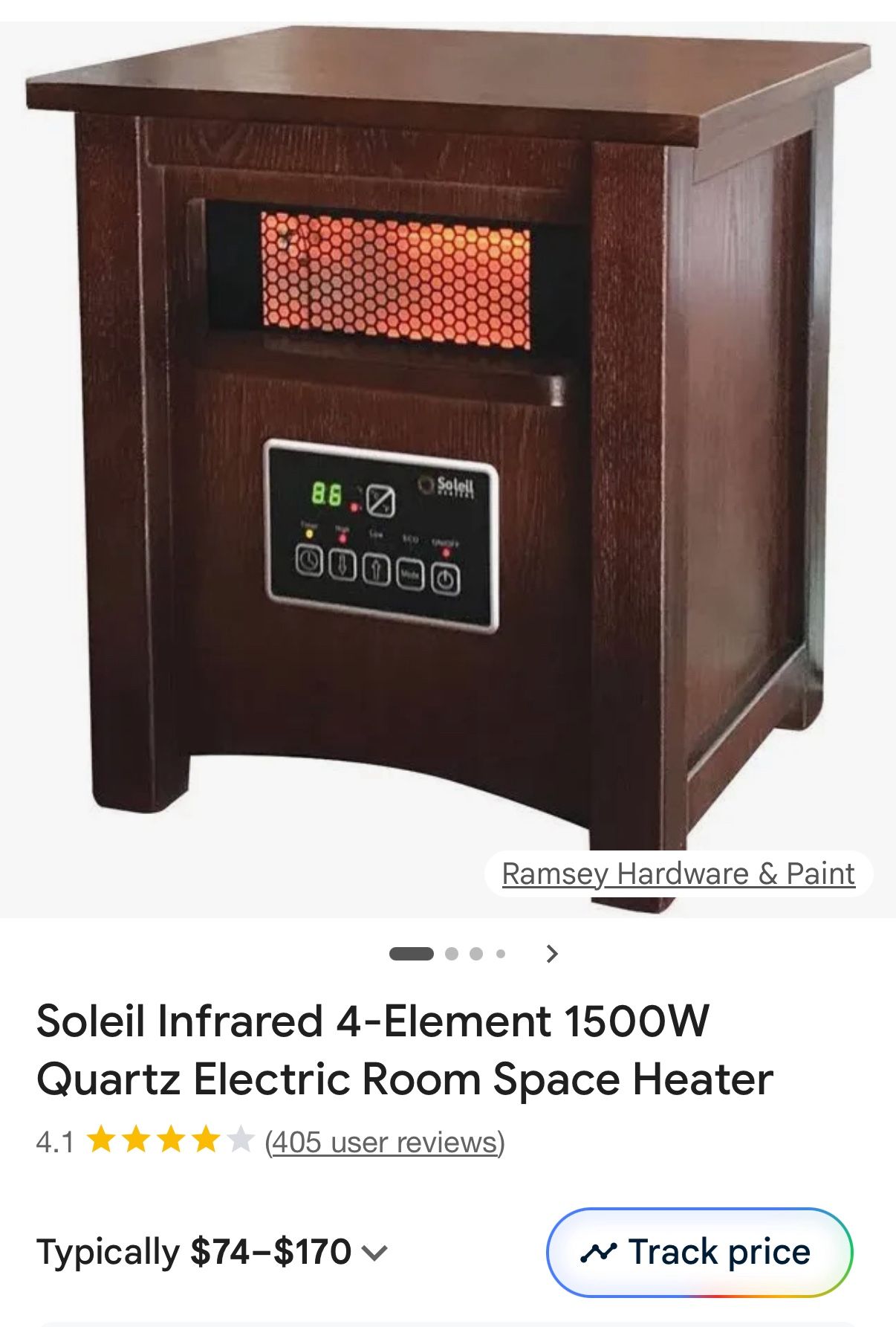 Soleil Electric Infrared Quartz Cabinet Heater with Remote 1500W Indoor Walnut Color WH-94H