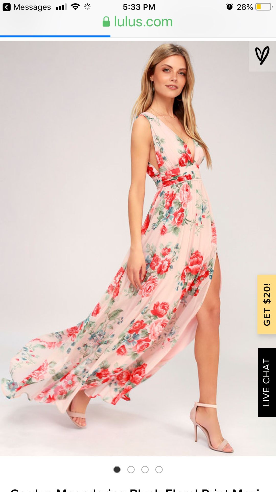 Lulu's Blush Floral Maxi Dress NWT