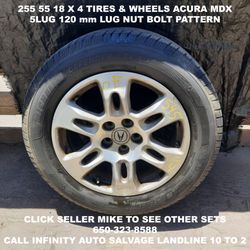 255 55 18 X 4 Tires & Wheels Off Acura MDX With 5lug 120mm Lug Nut Bolt Pattern.