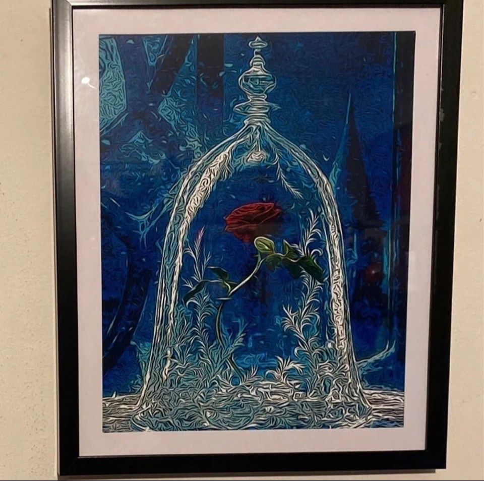 Disney’s Beauty And The Beast Rose Custom Art Piece On Black Frame