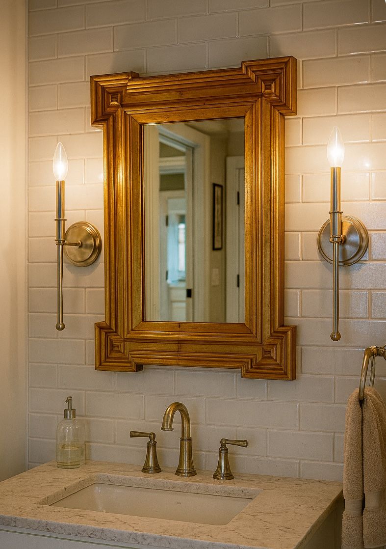 Antique Vintage Wood Gold Leaf Mirror – 25” x 21” – Perfect for Guest Bath –