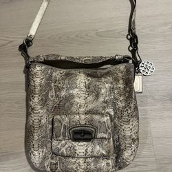 Coach Kristen Brown Tan Embossed Python Leather Satchel