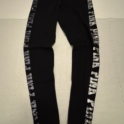 Pre Owned Good Victoria’s Secret PINK Yoga Leggings  Chrome Sequin  Black Silver Women  Size Medium