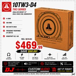 JL Audio 10TW3 TW3 Series Shallow Mount 10" Dual Voice Coil Subwoofer 800 Watts 🚨 Payment Options Available 🚨 No Credit Needed 🚨