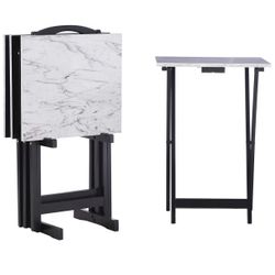Marble-Style Folding Tray Table Set – Modern, Space-Saving