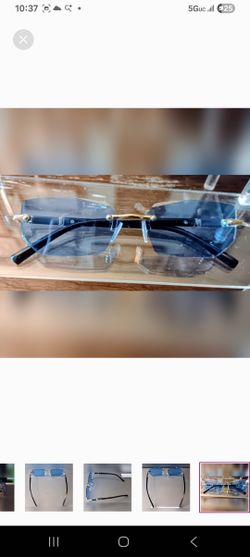 Frameless Luxury Style Sunglasses-Blue Tint Lenses W/ Gold Details Unisex Vibe