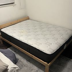 Wood IKEA Bed Frame + Mattress + Wood Side Table