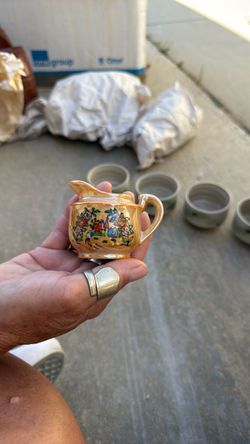 Vtg Made in Japan 1 PIECES OF MINI TEA SET Peach Lusterware with Flowers