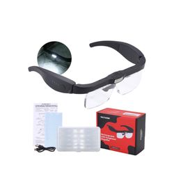 Head Magnifier Glasses with 3 LED Lights and Detachable Lenses 0.75X - 4x